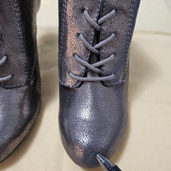 NWT Forever 21 Metallic Pewter Vegan Leather Pointed Toe Stiletto Heel Boots - Picture 7 of 8